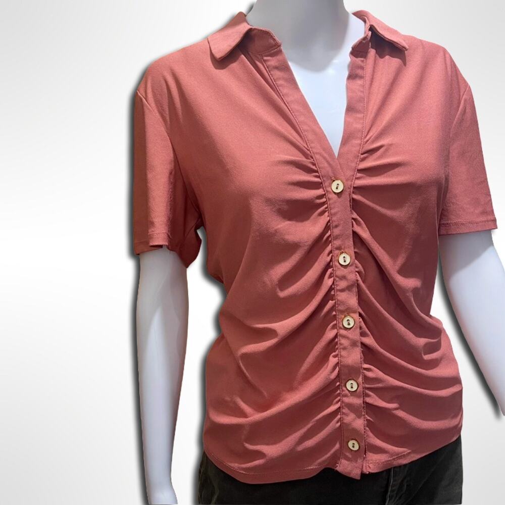 CHIC RUCHED CENTER BUTTON-FRONT COQUETTE Y2K MINIMALIST RETRO INDIE BLOUSE ✨